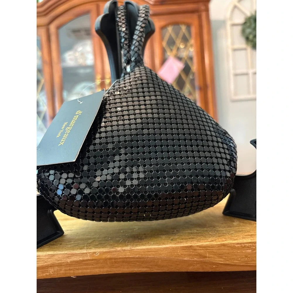 D'margeaux Wristlet Bag Women Small Black New Metal Mesh Chainmail Clutch